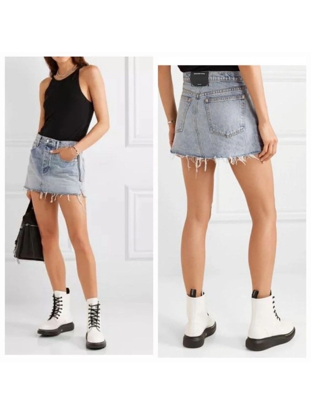 Alexander Wang AUTHENTIC Snip Zip Denim mini micro skirt Blue Women's Sz 25 S